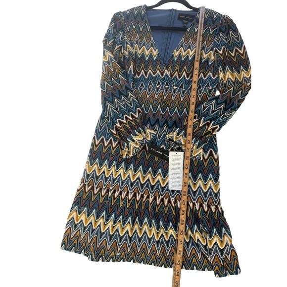 NWT Donna Morgan Nordstrom 6 Blue Rust Zig Zag Crochet Dress Poet Sleeve #5575 - Picture 12 of 16
